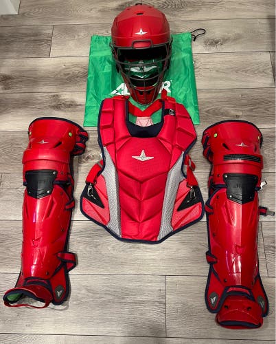 All Star MVP-PRO Series 12-16 Y/O Baseball Catchers Gear Red Navy Blue (Intermediate)