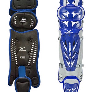 Used Mizuno SAMURAI Catchers Leg Guards Royal Blue And Silver Adult 11835-S000205217
