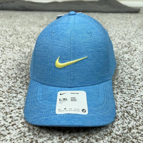 Nike Hat Cap Strap Back Large Blue Yellow Swoosh Dri FIT Athletic Men Sport Logo