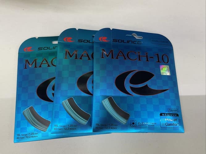 3 Pack Solinco Mach-10 16Lg/1.25mm Polyester Light Blue
