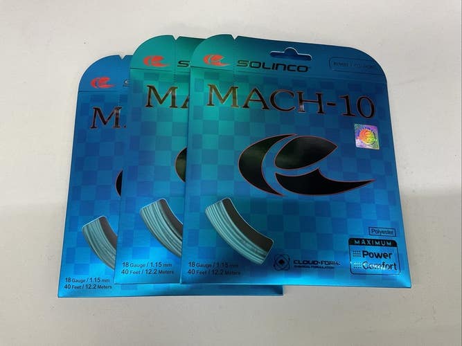 3 Pack Solinco Mach-10 18g/1.15mm Polyester Light Blue