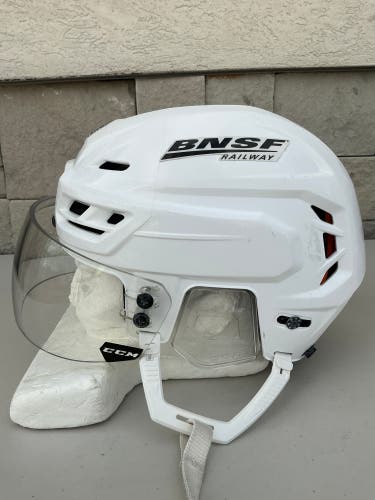 CCM Tacks 710 Pro Stock Hockey Helmet Visor Combo Medium White Thunderbirds (Used) 1404
