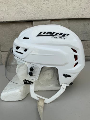 CCM Tacks 710 Pro Stock Hockey Helmet Visor Combo Medium White Thunderbirds (Used) 8314
