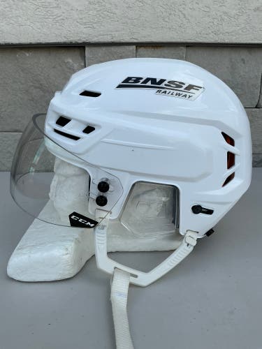 CCM Tacks 710 Pro Stock Hockey Helmet Visor Combo Medium White Thunderbirds (Used) 3058