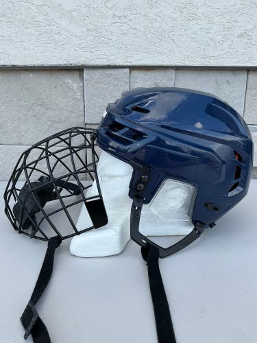 CCM Tacks 710 Pro Stock Hockey Helmet Cage Combo Medium Navy Blue Thunderbirds (Used) 4219