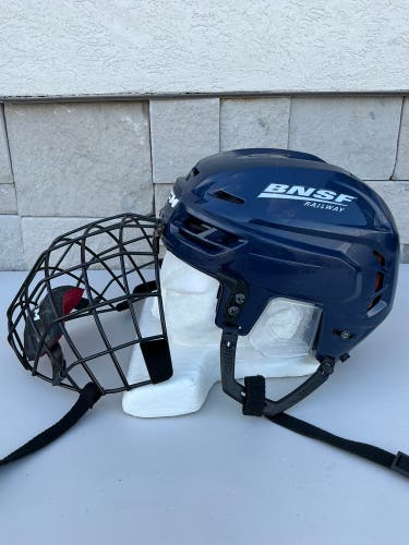 CCM Tacks 710 Pro Stock Hockey Helmet Cage Combo Small Navy Blue Thunderbirds (Used) 9485
