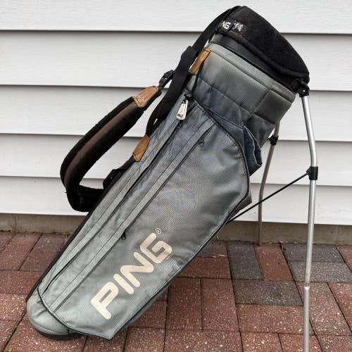 Ping Hoofer Golf Stand Carry Bag Dual Straps Gray White 4 Way Dividers Vintage