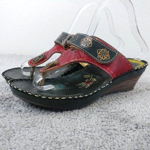 Corkys Elite Sandals Womens Size 8 Shoes Wolff Island Leather Thong Black Red