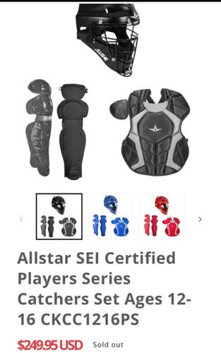Black All Star SEI Certified Player's Series Catcher's Set Age 12-17 (Barely Used) 289$ Retail