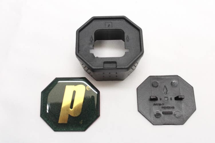 *NOS* PRINCE BLACK/GREEN/GOLD CAP TENNIS RACQUET BUTTCAP SET (#4: 4 1/2)+STAPLES