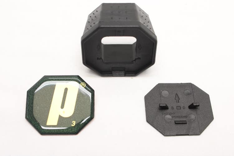 *NOS* PRINCE BLACK/GREEN/GOLD CAP TENNIS RACQUET BUTTCAP SET (#3: 4 3/8)+STAPLES