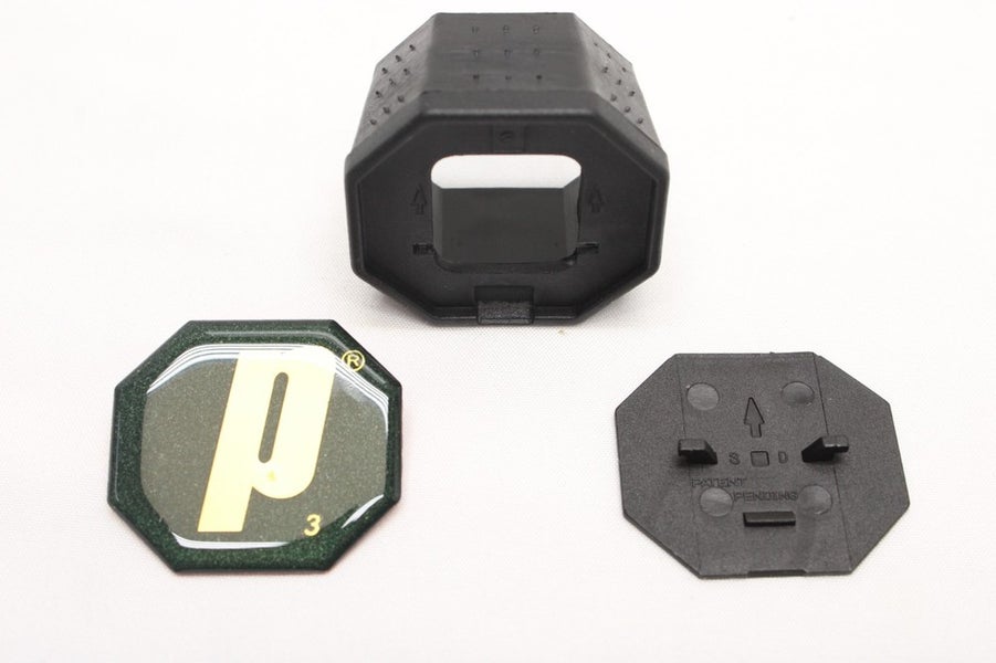 *NOS* PRINCE BLACK/GREEN/GOLD CAP TENNIS RACQUET BUTTCAP SET (#3: 4 3/8)+STAPLES