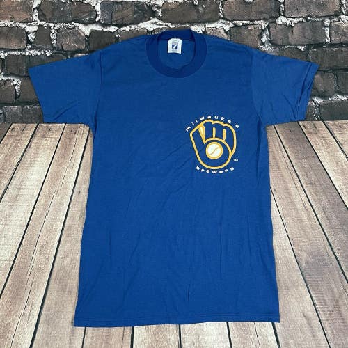 Vintage 80s Milwaukee Brewers Logo 7 Thin Baseball Shirt Mens Size Small/Medium