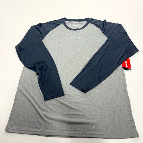 New CCM Mens Basecamp Two Tone Long Sleeve | Grey/Navy | Senior XXL | #191520510992