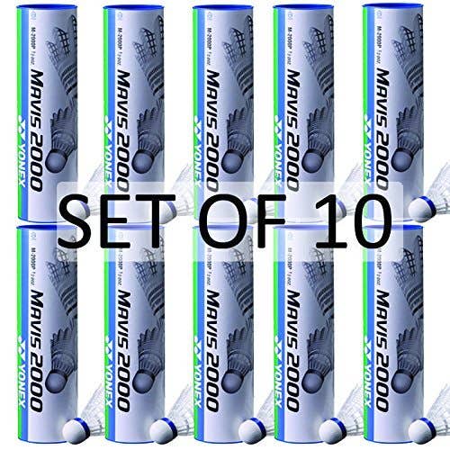 YONEX Mavis 2000 Nylon White Badminton Shuttlecock (10 Tubes pkg)
