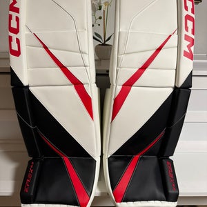 33+ 1" CCM Eflex 6.9 Goalie Leg Pads (New) White / Red