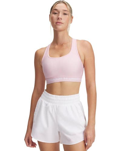 Under Armour Crossback Mid Sports Bra Womens Small Pink Stretch Pullover DDR2632