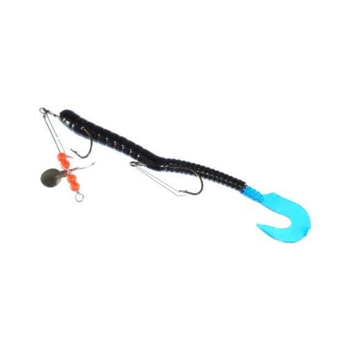 Creme Pre-Rigged Curl Worm Black/Blue 6" Freshwater Soft Plastic Lure TEN53