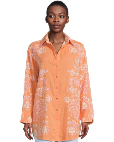 Lilly Pulitzer Kwitney Cover Up Womens S Orange Floral Print Long Sleeve DDR2758