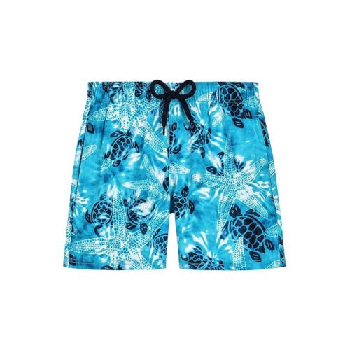 Vilebrequin Shorts Boys 8 Blue Starlets Turtles Stretch Drawstring Waist DDR2591