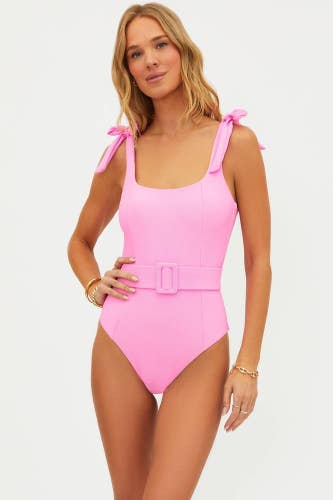 Beach Riot Sydney Swimsuit Women's L Pink Stretch Tie Shoulder One-Piece JDM2636