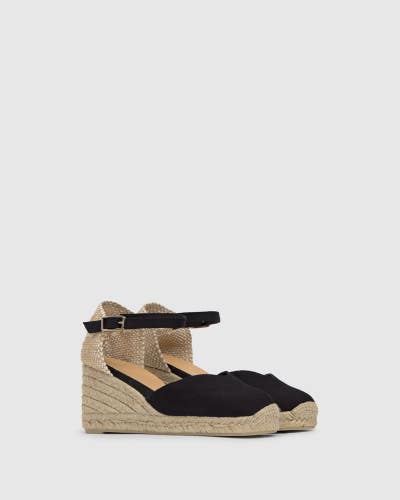 Castaner Chiarita 020985-100 Sandals Women's 7.5 Black Wedge Espadrille VER1421
