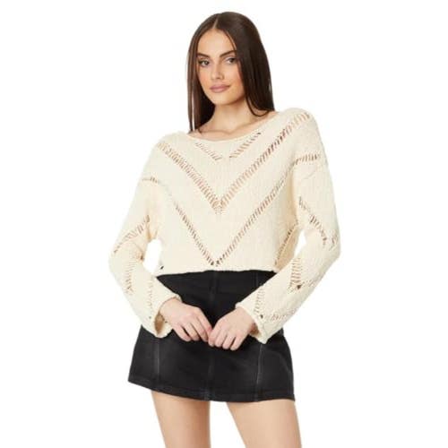Free People Hayley Sweater Women's S Cream Chevron Knit 100% Cotton Cozy DDR2329
