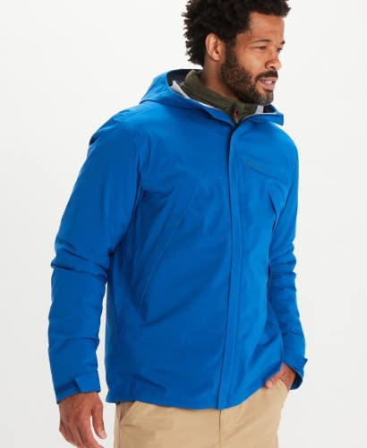 Marmot PreCip Eco Pro Rain Jacket Men's Small Dark Azure Full Zip Hooded DDR2286