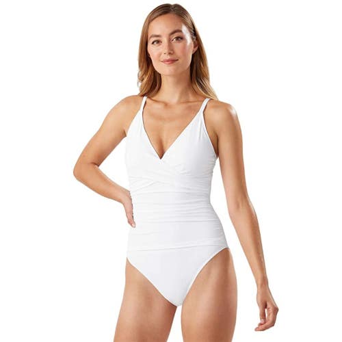 Tommy Bahama Pearl Swimsuits Women 16 White Stretch Wrap Front One Piece GBO2071