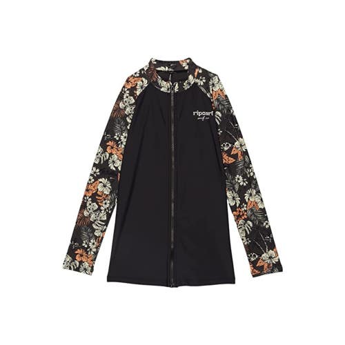 Rip Curl Cosmic Paradise Rash Guard Kids 16 Black Long Sleeve Full Zip DDR2574