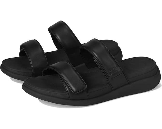 FitFlop F-Mode Go Sandals Women's US 11 Black Faux Leather Slip On Slide VER1451