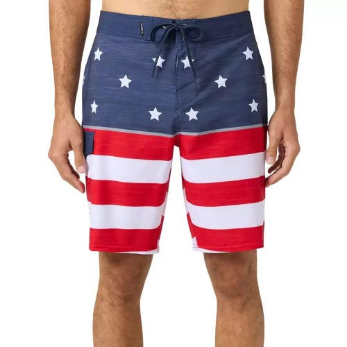 O'Neill Lennox USA Boardshorts Men's 28 Red Blue Flag Print Swimwear JDM2600