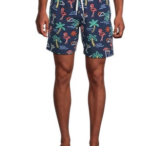Chubbies The Neon Light Swim Trunk Mens Large Navy Printed Swimwear DDR2999