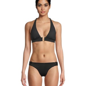 BECCA Modern Edge Mira Bikini Top Women's Medium Black Ribbed Swimwear DDR2760