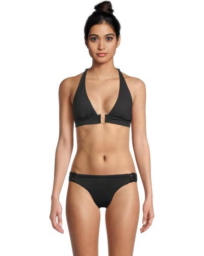 BECCA Modern Edge Mira Bikini Top Women's Medium Black Ribbed Swimwear DDR2760