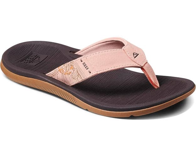 Reef Santa Ana CJ3625 Flip Flop Sandal Mens 7.5 Peach Leather Round Toe HAWK2538