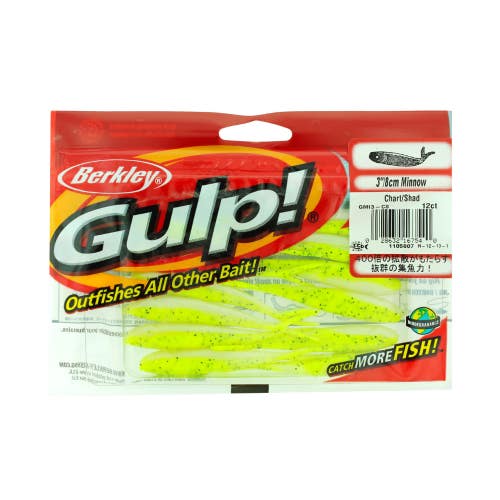 Berkley Gulp! Freshwater Minnow Fishing Soft Bait 3" Chartreuse Shad 12-Pk TEN45
