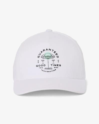 TravisMathew Summer Sail Cap Men's OS White Umbrella Logo Snapback Hat DDR2787