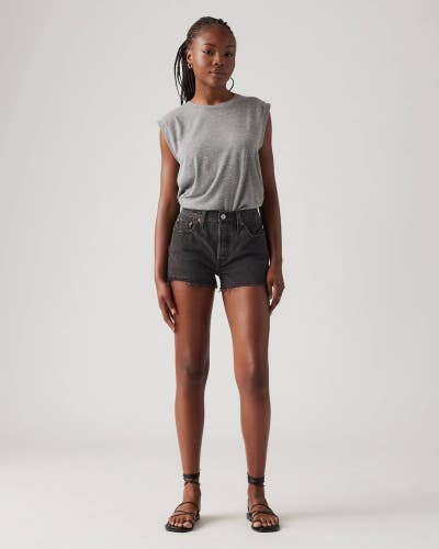 Levi's 501 Cut Off Shorts Women's 26 Black Denim High Rise Original Fit JDM2628