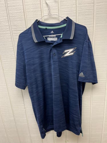 Akron Zips Football Team Issued Men’s Large Adidas Golf Polo Shirt Navy Blue