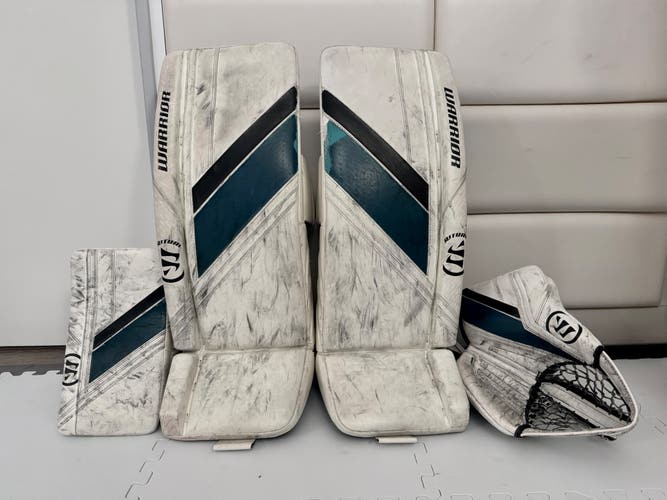 Warrior Ritual G6 E+ Regular Goalie Full Set, 31” Intermediate, White with PadSkinz (Used)