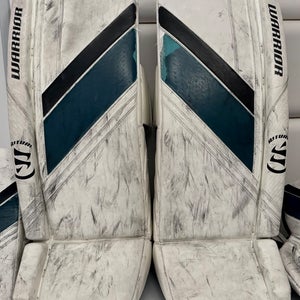 Warrior Ritual G6 E+ Goalie Leg Pads, 31" Intermediate, White with PadSkinz (Used)