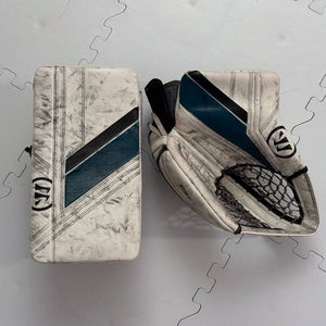 Warrior Ritual G6 E+ Regular Glove and Blocker, Intermediate, White with Padskinz (Used)