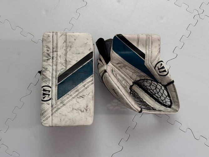 Warrior Ritual G6 E+ Regular Glove and Blocker, Intermediate, White with Padskinz (Used)