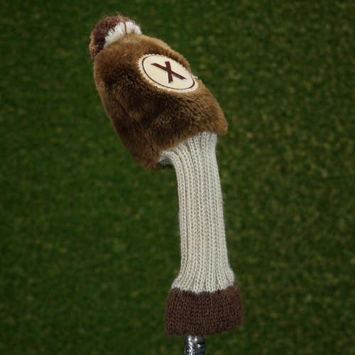 Vintage Knit Hybrid Headcover "X" Sock Fluffy Brown / White Knit
