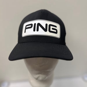 PING Golf SnapBack Hat Men’s Adjustable OSFA Black White Breathable Stretch Cap