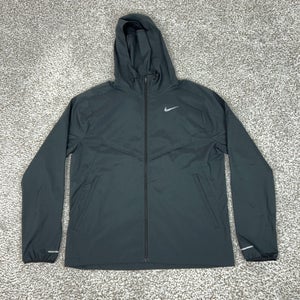 Nike Jacket Mens Medium Black Hooded Full Zip Running Gym Windrunner Repel Logo