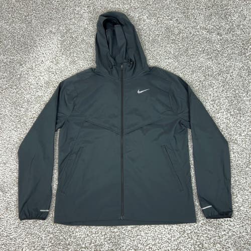 Nike Jacket Mens Medium Black Hooded Full Zip Running Gym Windrunner Repel Logo