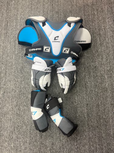 Youth Champro Lacrosse LRX7 Set of Shoulder Pads, Gloves, & Elbow Pads Multiple Sizes