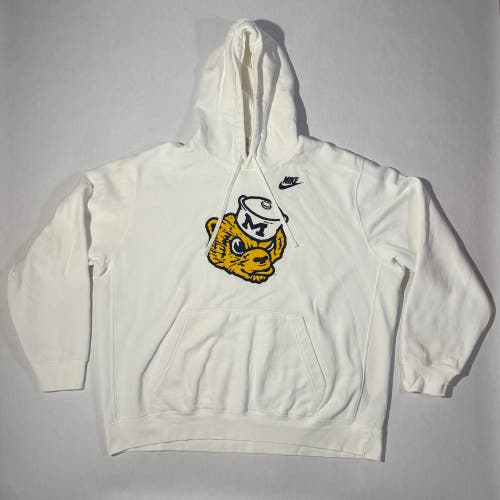 Men's White Michigan Wolverines Vault Logo Pullover Nike Hoodie XXL Excellent Condition